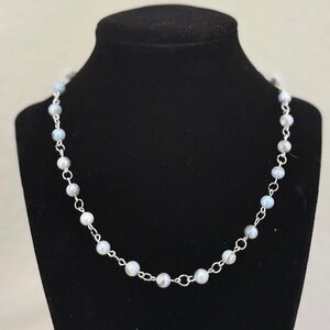 Handmade silver necklace with vintage blue beads